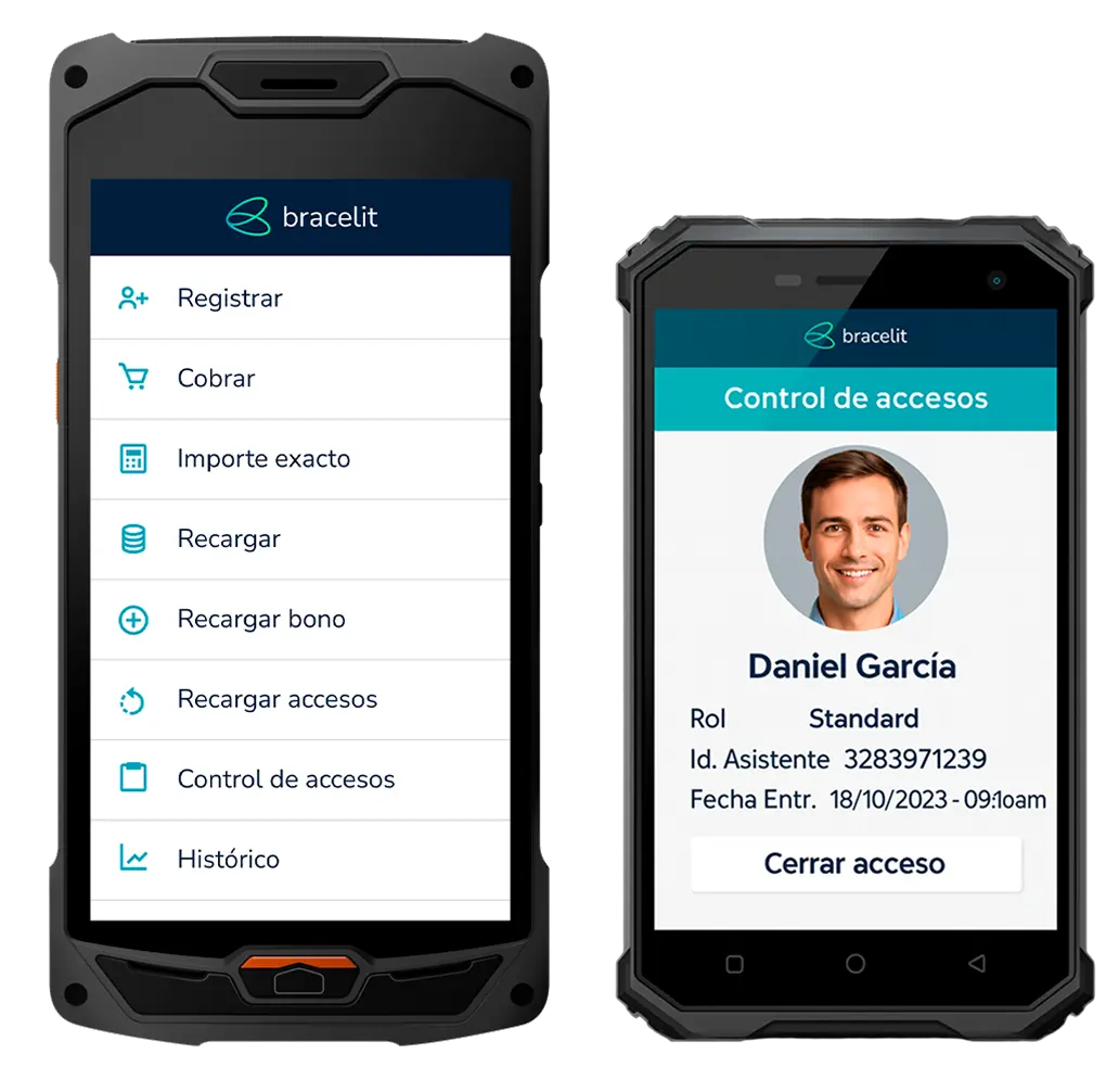 Dispositivos PDA mostrando sistema de control de accesos de Bracelit